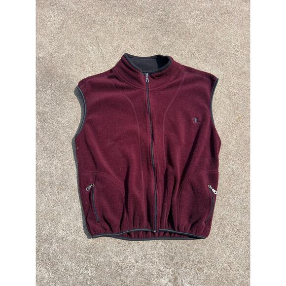 Vintage Champion Unisex Maroon Fleece Full Zip Vest Front Pockets Size XL - Picture 1 of 6
